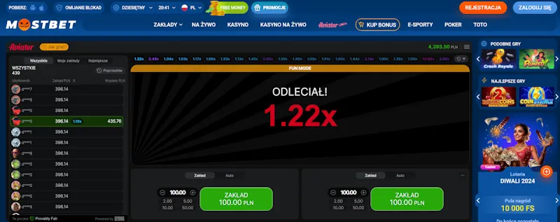 Aviator MostBet demo – gra bez depozytu i rejestracji na platformie