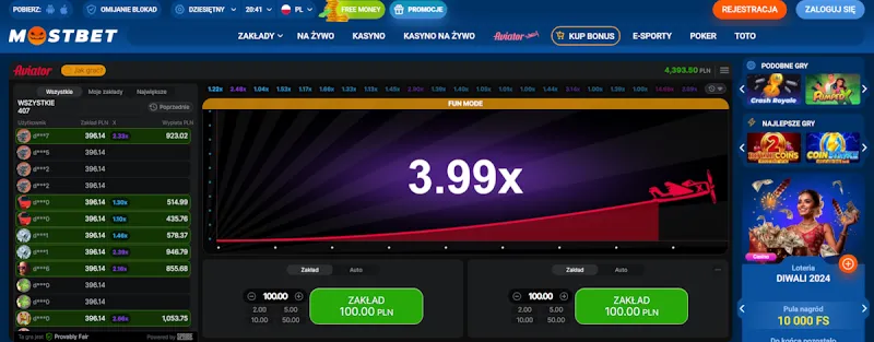 Gra Aviator MostBet – widok ekranu i mnożnik w czasie rzeczywistym